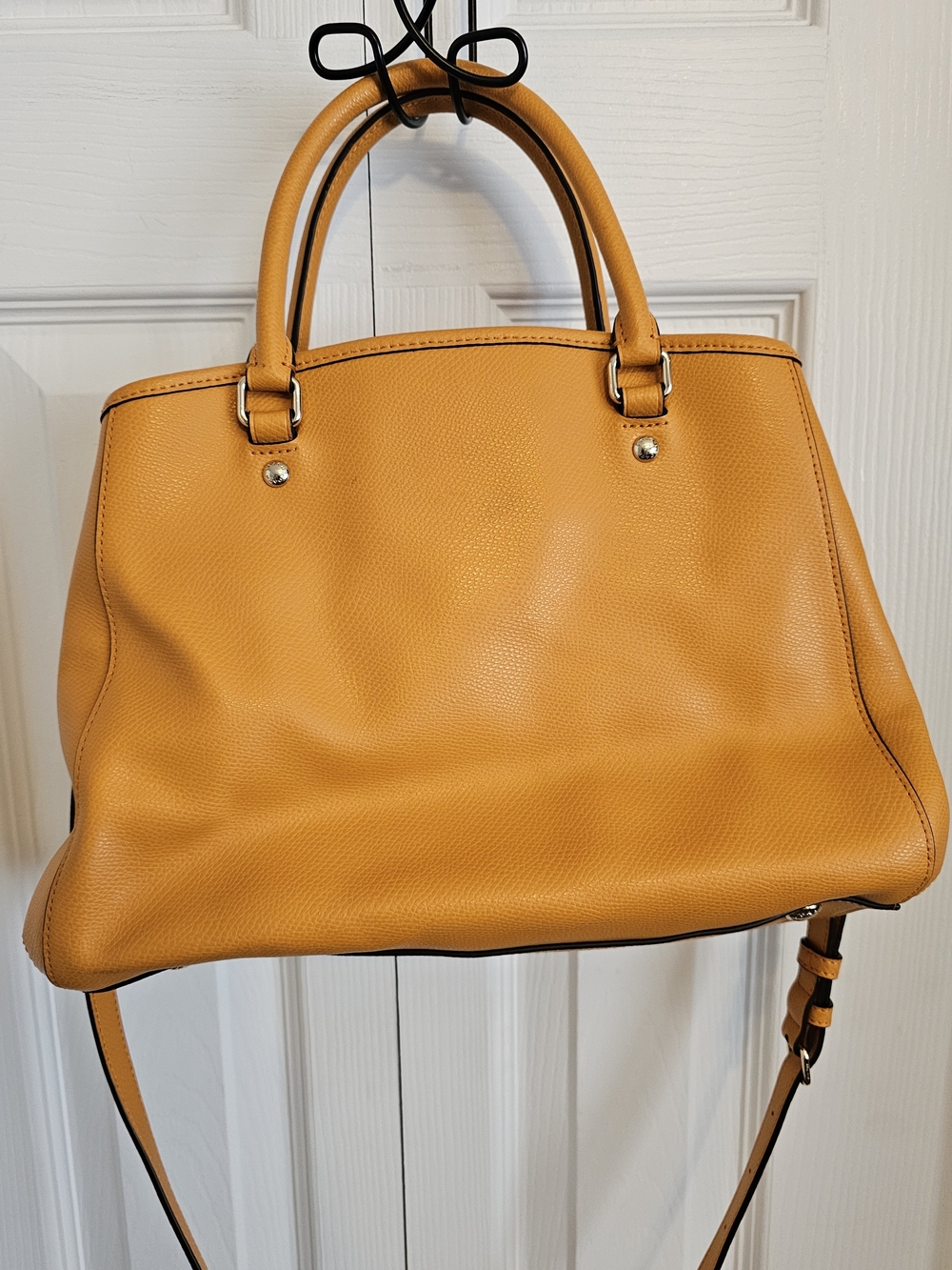 Coach Pebbled Leather Satchel Tote in Tangerine. Crossbody Strap. - Picture 3 of 16